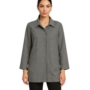 Larry Levine Suit Jacket Women 10 Gray Minimalist Career Longline Blazer Classic